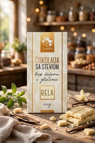 BELA ČOKOLADA SA STEVIJOM,BEZ GLUTENA 100g