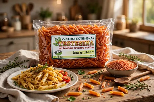VISOKOPROTEINSKA TESTENINA OD BRAŠNA CRVENOG SOČIVA BEZ GLUTENA 200g